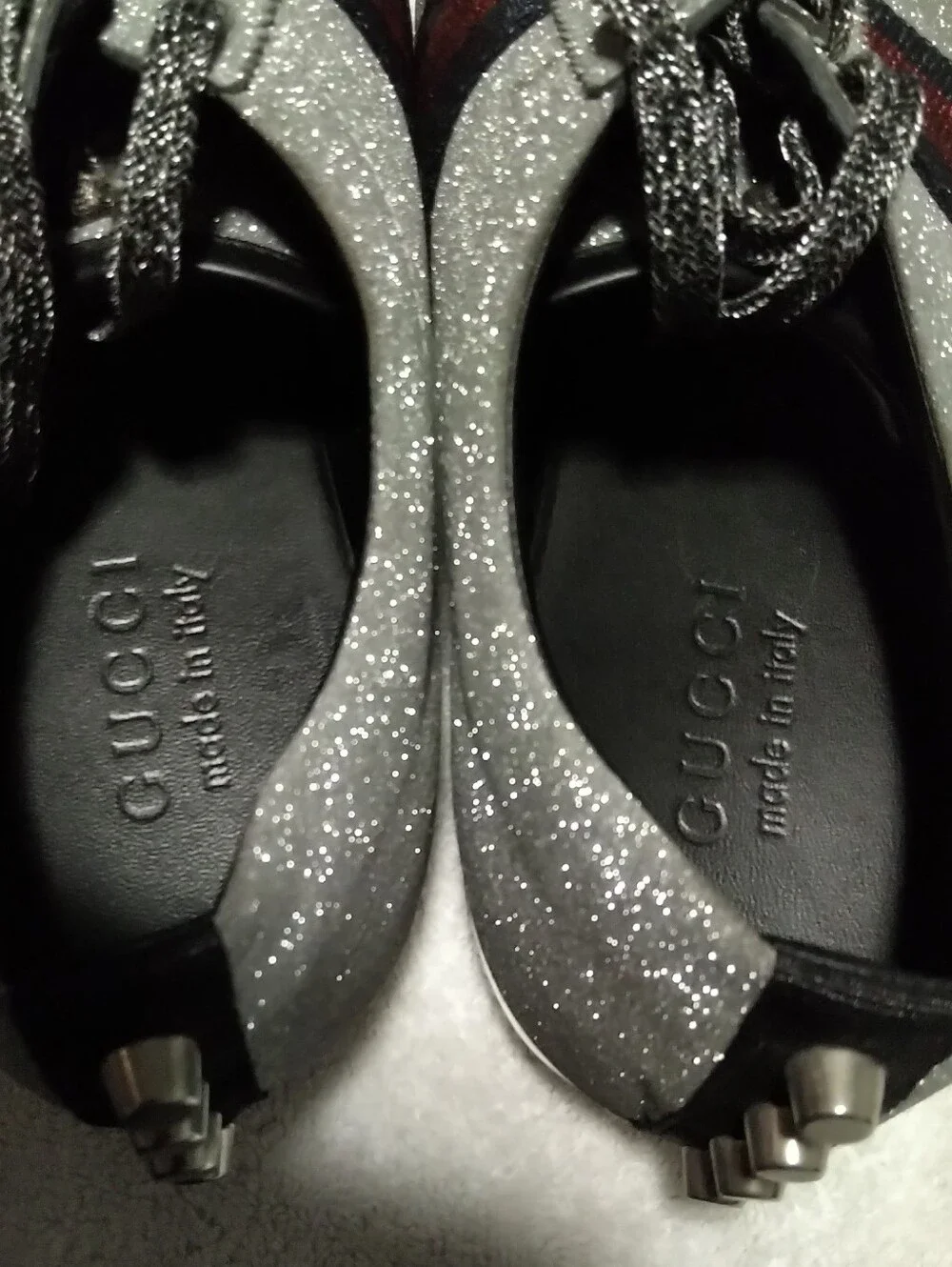 Authentic Gucci Bambi Silver Glitter Web Sneakers Size 8.5 Unisex (Fit Men 9.5)